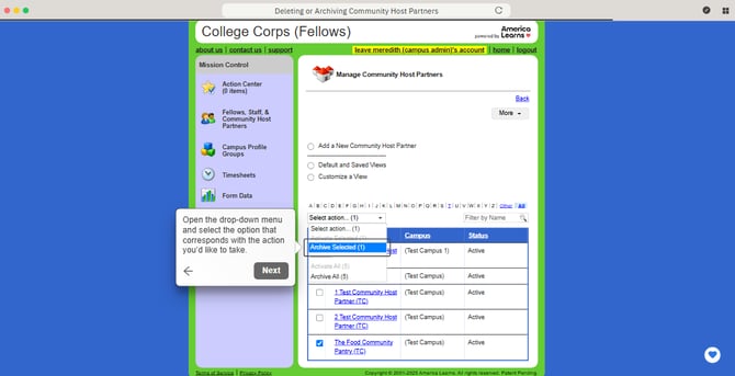 Deleting or Archiving Community Host Partners