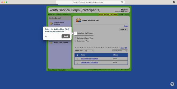 Create Service Site Admin Accounts