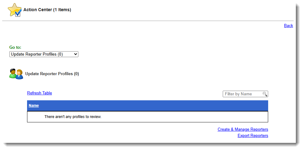 Accessing Reporter Profile Updates from the Action Center