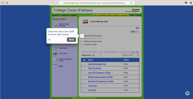 Create Supervisor Staff Accounts for your Community Host Partners