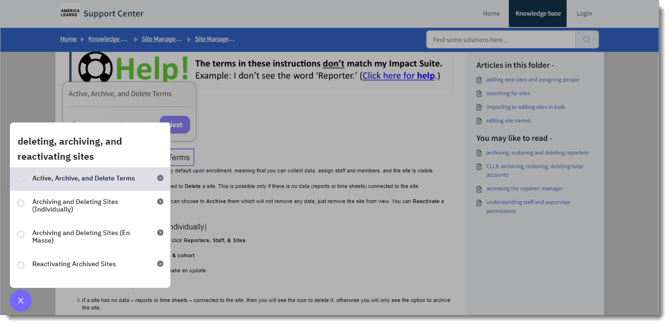 deleting, archiving, and reactivating sites