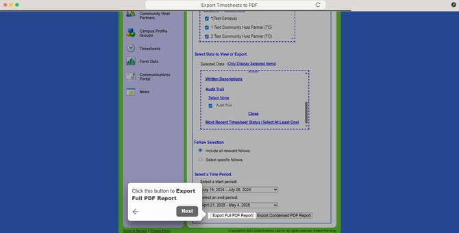 Export Timesheets to PDF