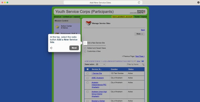 Add New Service Sites
